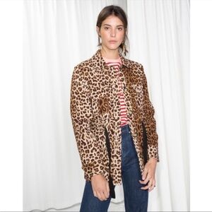 & other stories 100% Cotton Leopard Animal Print Button Up Drawstring Jacket